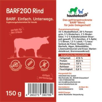 haustierkost.de BARF2Go Komfort Plus Rind Taler - 150 g