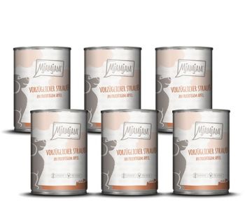 MjAMjAM Hund Strauß mit Apfel Menü - 6x 400g